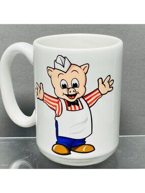 Rare Piggly Wiggly Ceramic Coffee Mug 14oz Grocery Store Pig Mascot Graphic
